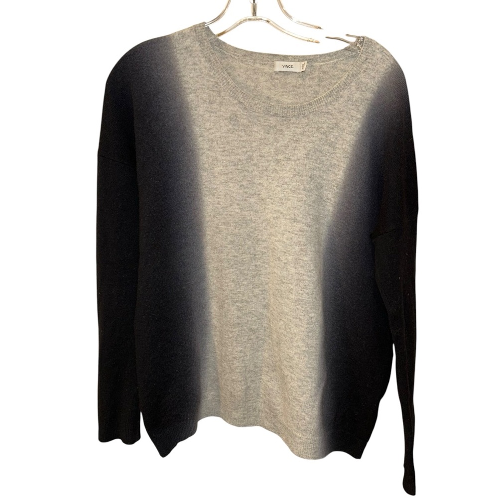 Vince Black and Gray Crew Neck Sweater ombré dip dye S